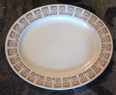 Vntg Ironstone Platter 13.5 英寸 MCM 棕色 Olympia 几何边缘 白色 OF4 — 第 1/3 张图片