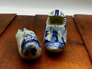 Vintage Delfts Blue Hand Painted Made In Holland Ceramic Ashtray Shoes 2 pieces - Picture 1 of 9