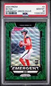 2024 Panini Prizm Bo Nix EMERGENT Insert #3, GREEN WAVE PARALLEL, PSA 10 - Picture 1 of 2