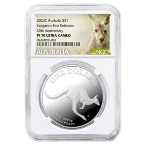 Australia 2023 $1 1-oz Proof Silver 30th Ann. Kangaroo Mob of Thirty NGC PF70UC - Picture 1 of 2
