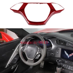 For Chevrolet Corvette C7 2014-2019 Red Carbon Fiber Steering Wheel Panel Cover - Picture 1 of 6