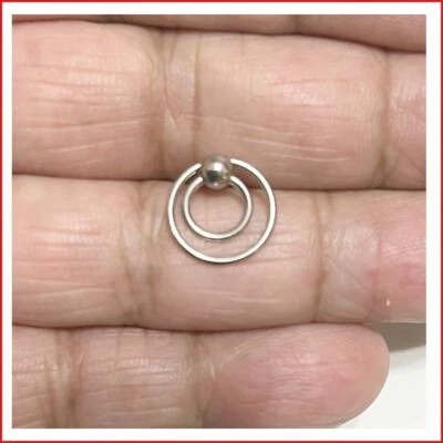 Handcrafted Surgical Steel 14g 10mm Length DOUBLE RINGS LABRET Flat Back Stud. - Image 1 of 4