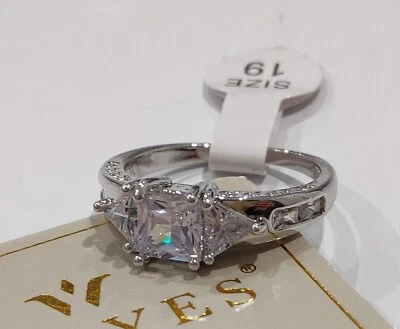 Anello donna ragazza  metallo rodiato colore argento e zirconi misura 19 - Immagine 1 di 4