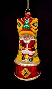 wm22 BLOWN GLASS SANTA IN CHINESE LION COSTUME CHRISTMAS ORNAMENT~NWT - Picture 1 of 5