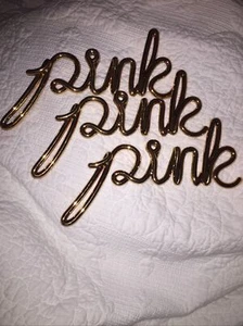 3 VICTORIAS SECRET PINK Gold Plastic 10" Spellout Hanging Store Display Sign !!! - Picture 1 of 7