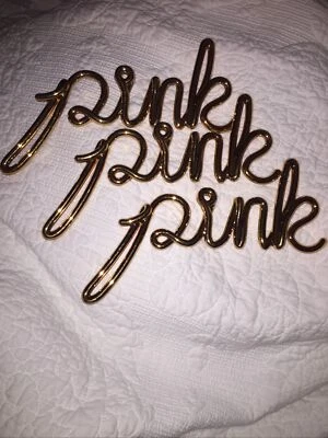 3 VICTORIAS SECRET PINK Gold Plastic 10" Spellout Hanging Store Display Sign !!! - Image 1 of 4