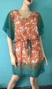 BISOU BISOU Michele Bohbot Sheer Paisley Print Blouson Short Sleeve Mini Dress~4 - Picture 1 of 10