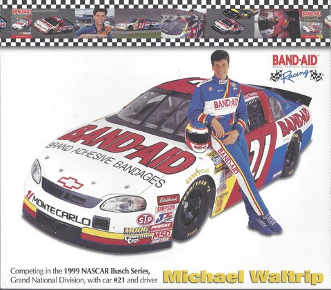1999 MICHAEL WALTRIP "BAND-AID COLLAGE" #21 NASCAR BUSCH SERIES POSTCARD Cover