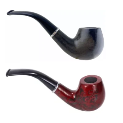 2 Durable Wooden Wood Smoking Pipe Tobacco Cigarettes Cigar Pipes Enchase Gift R - Image 1 of 4