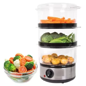 Food Steamer Electric 3 Tier Cooker Vegetable Fish Stainless Steel Timer - Picture 1 of 9