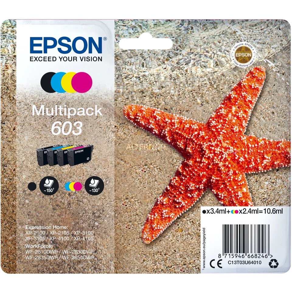Cartuccia Epson 603 multipack stella marina inchiostro originale - Immagine 1 di 1