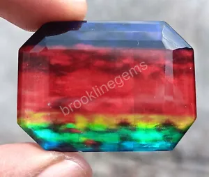 Gemas sueltas certificadas doblete ópalo ammolita natural corte esmeralda 66,30 quilates 5MRS - Imagen 1 de 13