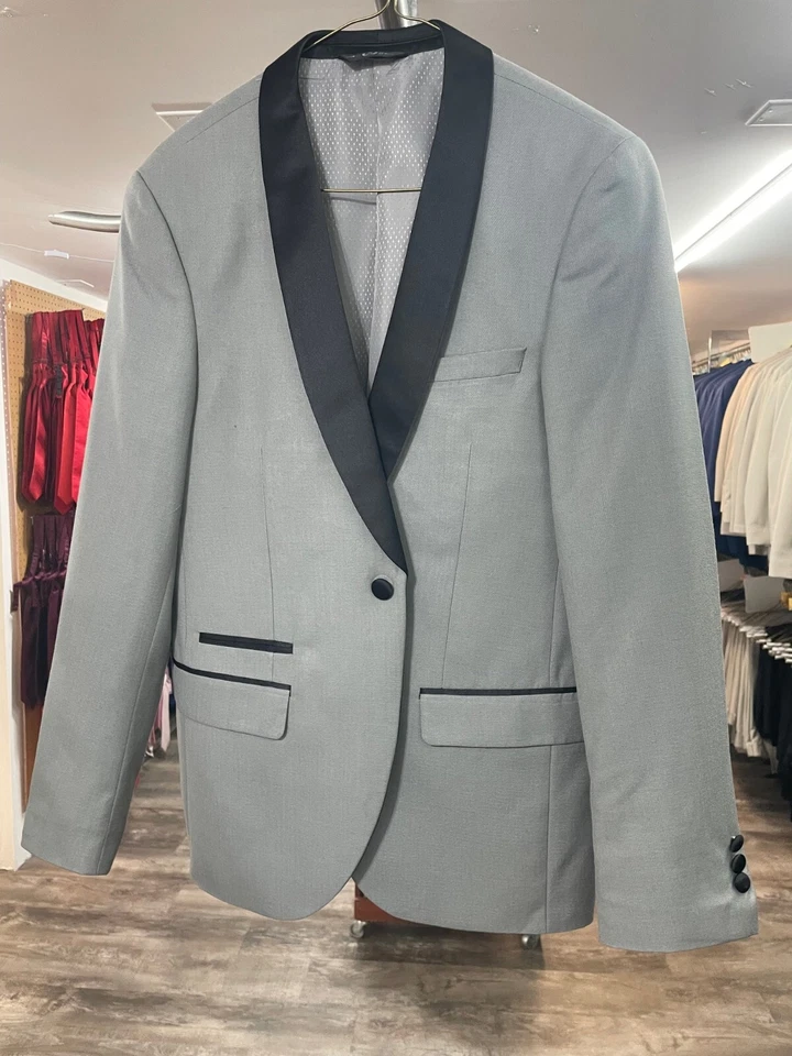 Gray with Black shawl lapel tuxedo Jacket - Image 1 of 4