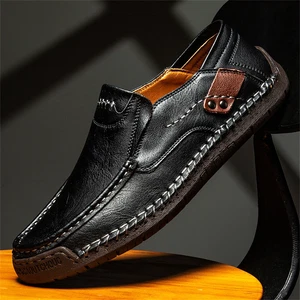 Men's Causal Slip on Loafers Leather Handmade Driving Oxford Flats shoes - Picture 1 of 13