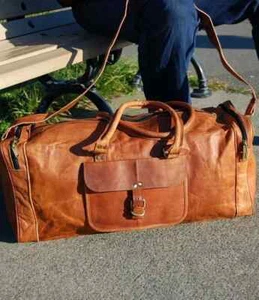 Tasche Leder Reise Original Seesack Fitnessstudio Vintage Gepäck Übernachtung Wochenende Herren - Bild 1 von 4