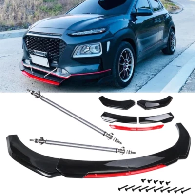 Front Bumper Lip Spoiler Splitter Body Kit Black+ Red For Hyundai Kona 2018-2024 Foto 1 de 4