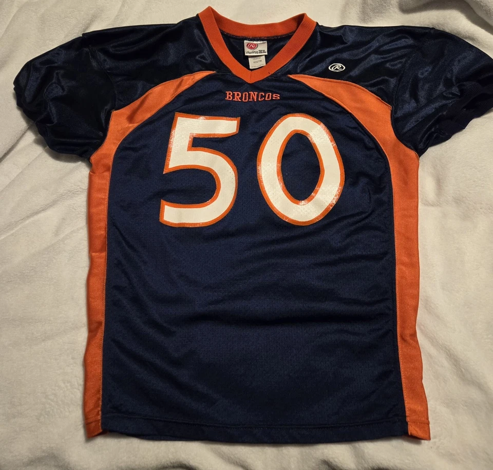 Camiseta de fútbol Rawlings juvenil talla XL azul marino y naranja Broncos  Foto 1 de 4