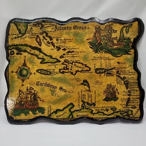 Mappa Vintage Delle Ande Occidentali Su Legno Sirena Caraibica Atlantico - Foto 1 di 6