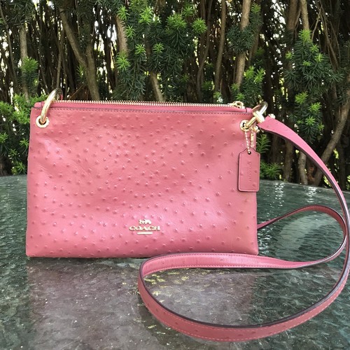 Borsa a tracolla Coach rosa Mia struzzo in pelle in rilievo cerniera con sacchetto antipolvere