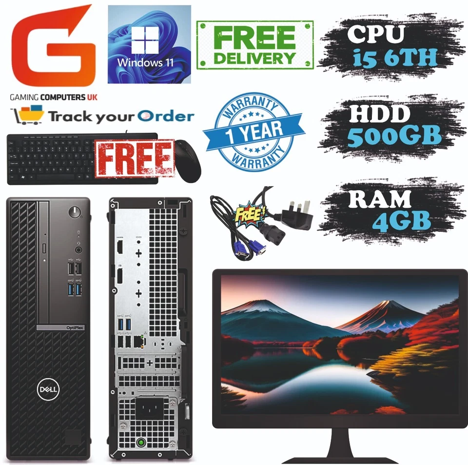 FAST Dell OptiPlex SFF Core i5 6th Gen 4GB Ram 500GB HDD WIN 11 PC WITH 19" TFT - Image 1 of 1