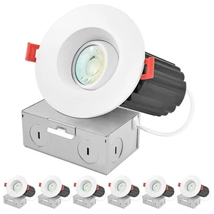 Luxrite 3" Gimbal LED Recessed Light J-Box CRI90 12W 2700K-5000K 900LM 6 Pack - Picture 1 of 7