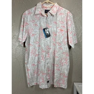 Salt Life Sea Coral Life Print Short-Sleeve Button-Up Shirt Mens Size Medium NWT - Picture 1 of 5