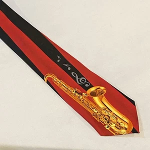 Herun Saxophon rot schwarz Herren Krawatte Krawatte Polyester 56”x 3,25” - Bild 1 von 8