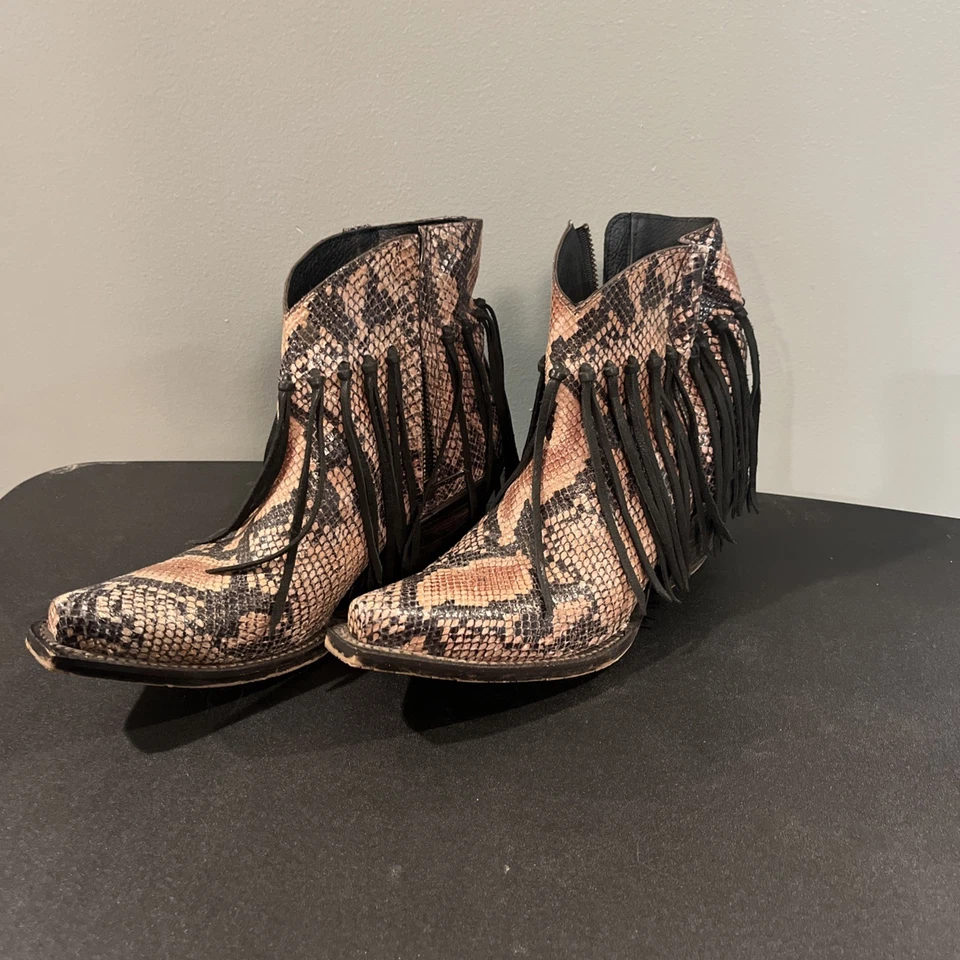 Botas femininas Tony Lama Anahi franja moda marrom/preto tamanho 8B - Imagem 1 de 4