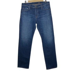 Pantalones de mezclilla AG Adriano Goldschmied Graduate para hombre 32 azules a medida lavado oscuro preppy NUEVO - Imagen 1 de 11