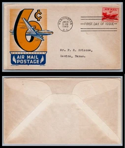 US FDC # C39 6c DC4 Skymaster  Cachet Craft  toned 1949, 9Q3153 - Picture 1 of 1