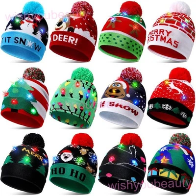 Sombreros de Navidad con Luz LED Gorro Suéter Navidad Invierno Cálido Tejido Sombrero Gorra Foto 1 de 4