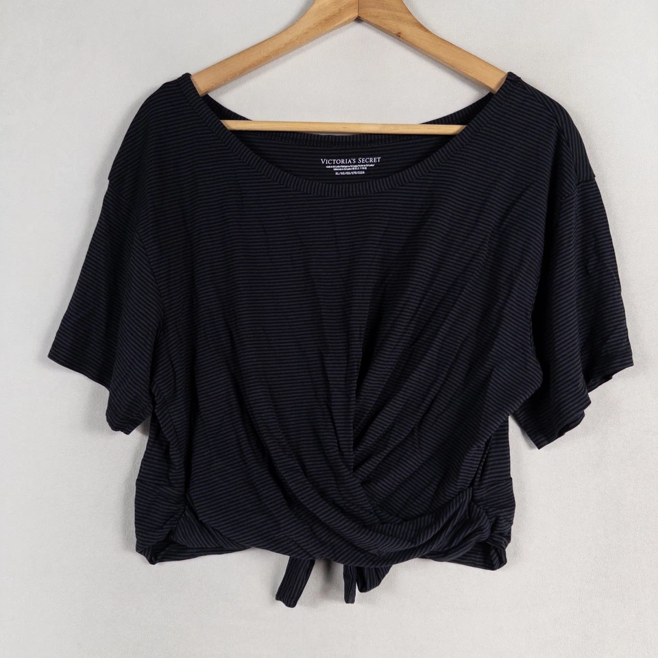 Top corto Victorias Secret para mujer XL negro gris a rayas suave elástico torcido frontal Foto 1 de 4