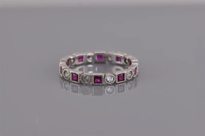 Anel de prata esterlina 3 mm espinélio vermelho zircônia cúbica pulseira Eternity 925 tamanho: 6 - Imagem 1 de 4