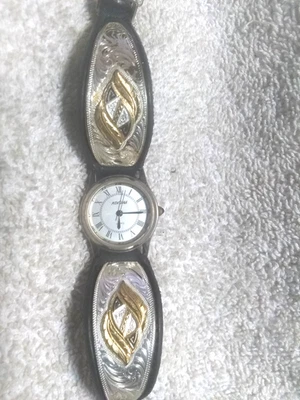 Reloj Montana Silversmiths Boundless Legacy cuero negro esfera plateada ¡Nuevo murciélago!! Foto 1 de 4