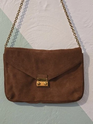 J.CREW 钱包手提包棕色麂皮绒皮革链条带 — 第 1/4 张图片