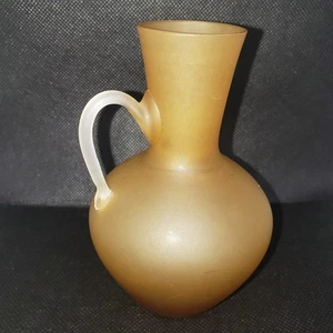 Vintage ENESCO Japan Satin Yellow Glass Bud Vase w/ Handle Urn Shape Mini 4.75" - Picture 1 of 9
