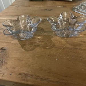 Flower Clear Glass Bowl Candle Holder/Candy Dish Five Lobe Heavy Floral - Picture 1 of 8