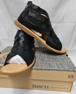 Born Sandals Women's 10M Iwa Gladiator Black Leather Woven Casual BR0032903 NIB - Picture 1 of 20