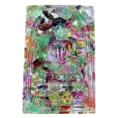 Figura tailandesa hecha a mano Gautama Buda estatua rubí natural zafiro esmeralda 51,41 quilates Foto 1 de 4