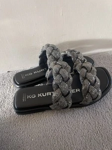 kg Kurt Geiger Rath Bling - Pewter Jewel Braided Slip On Sandals - Picture 1 of 5