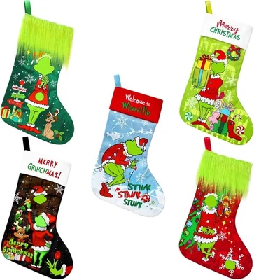 Medias de Navidad GRINCH, Divertido Porta Medias de Navidad, Whoville de Navidad Foto 1 de 3