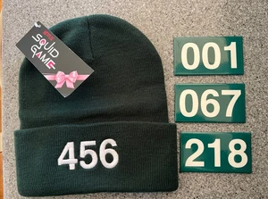 Squid Games Netflix Cuffed Green Beanie Hat 456 & Magnets 001, 067, 218 New - Picture 1 of 3