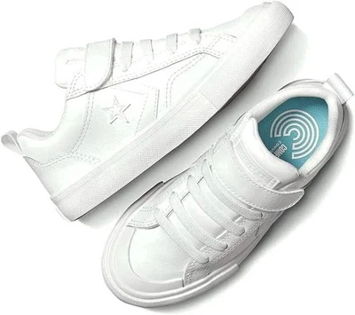 Converse Kids Pro Blaze Strap Leather OX, White/White/White, 3 - Image 1 of 3