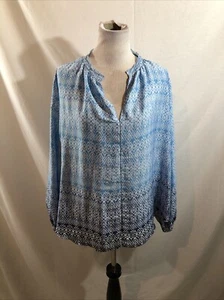 Gap Blue With Blue Design 3/4 Sleeve Pullover Blouse - Womens XL, Bust 28” - Picture 1 of 4