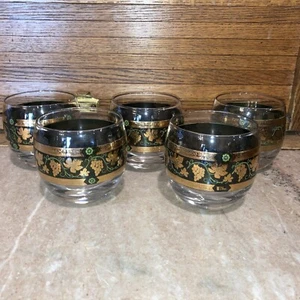 CERA ~ Set of 5 MCM ROLY POLY DBL OLD FASHIONED GLASSES (Golden Grapes Green) - Picture 1 of 4