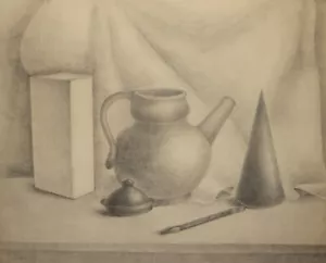 Disegno a matita originale vintage natura morta con teiera - Foto 1 di 12