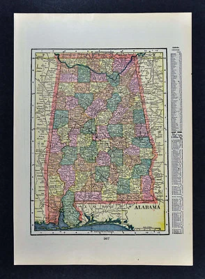 c 1900 George Cram Mapa Alabama Montgomery Birmingham Móvil Huntsville Florencia Foto 1 de 2