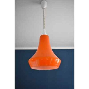 Luce a sospensione vetro opalino Space Age / plafoniera vintage / MCM / 70 - Foto 1 di 10