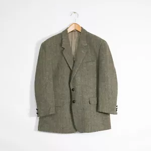 Vintage Harris Tweed Blazer Sport Coat Jacket Mens 44 Short - Green Plaid Wool - Picture 1 of 7