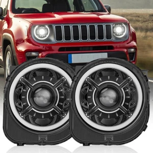 2X 9" Inch LED Headlights w/DRL Halo Ring For 2015 2016 2017 2018 Jeep Renegade - Picture 1 of 7